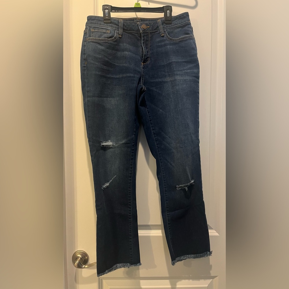 Women’s a.n.a  Dark Indigo Distressed Mid - Rise Straight Leg Jeans Size 10P